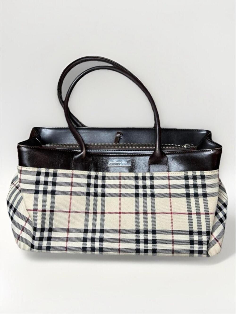 Burberry Classic Plaid Purse Bag with Dark Brown Trim Authentic
